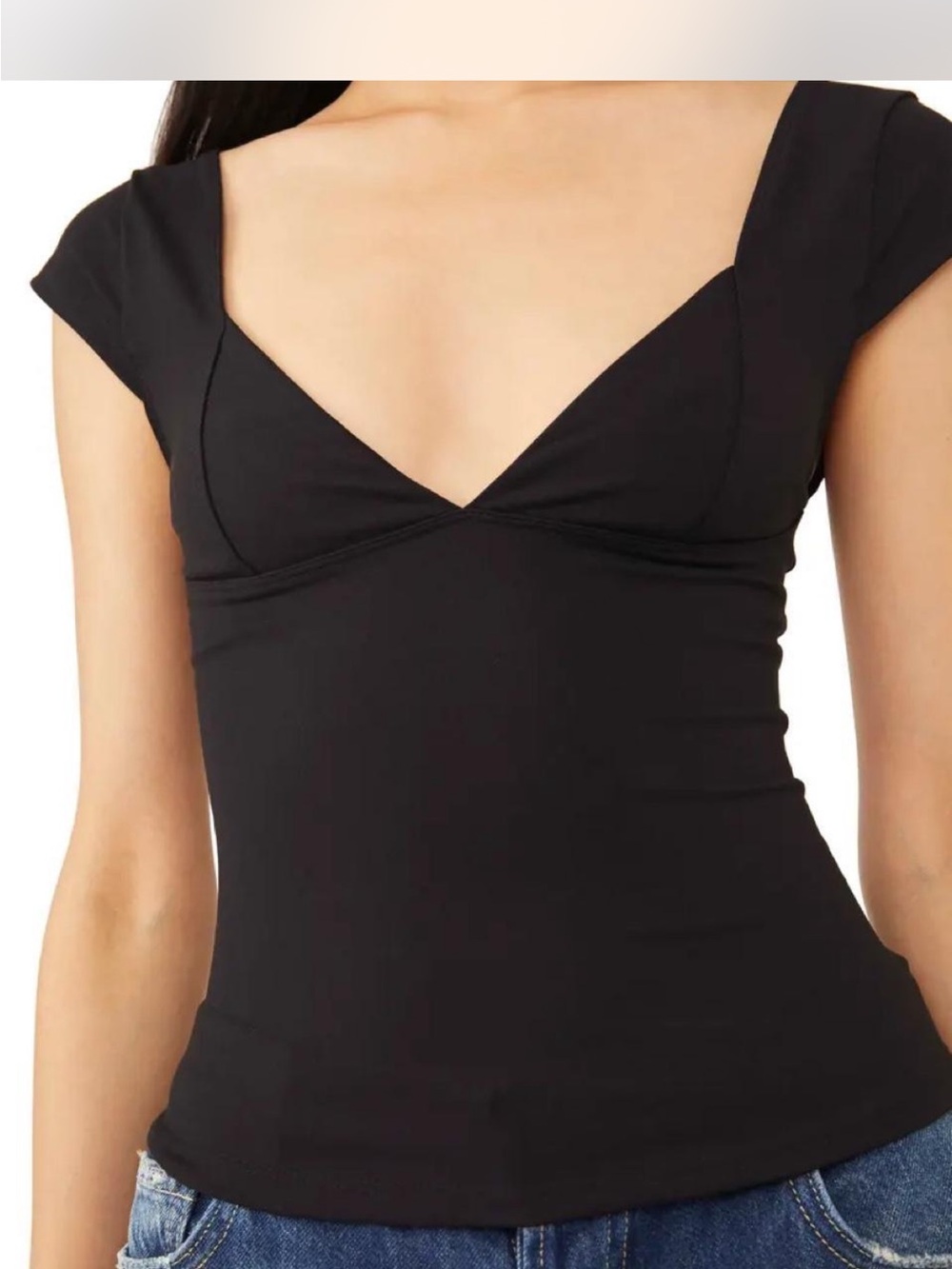 Free People Black V-Neck Cap Sleeve Corset Top